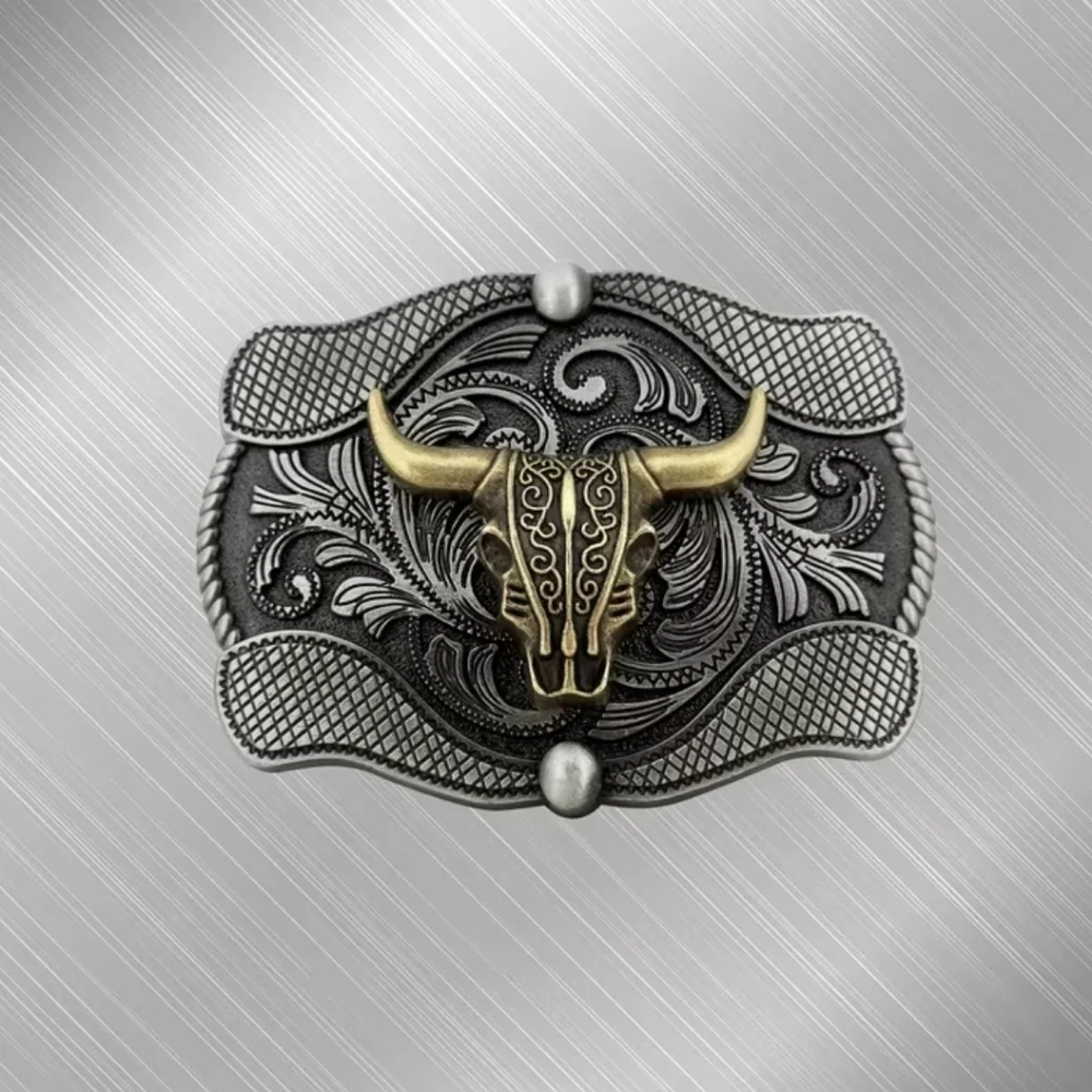 Western Longhorn Bull Skull Belt Buckle Antique Silver Gold Tone Cowboy